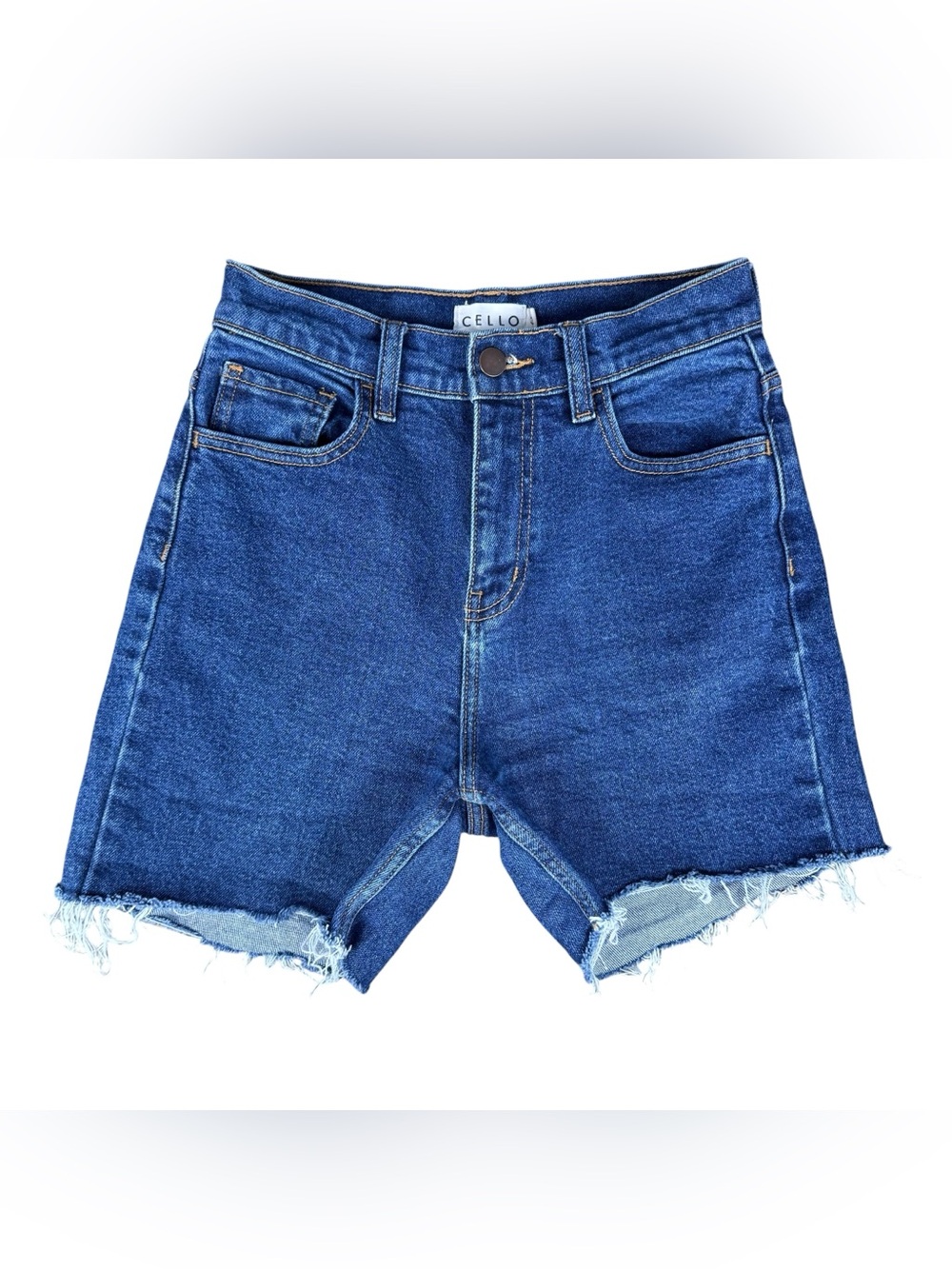CELLO High Rise Raw Hem Denim Shorts Size 3 Medium Wash Cutoff Jean Shorts